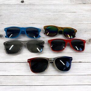 Sunglasses Lot of Five Assorted Pairs Wayfarer Colorful Mirror Lenses Red Blue